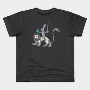 Sword-wielding Medieval Rabbit Riding a Lion Kids T-Shirt